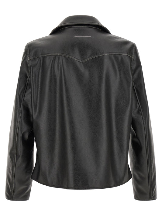 MM6 Maison Margiela Black Polyester Leather Jacket