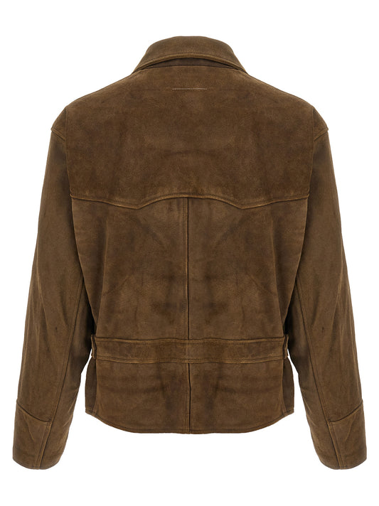 MM6 Maison Margiela Brown Calfskin Leather Jacket