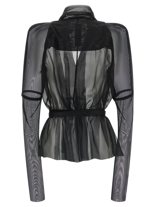 Rick Owens Black Silk Full-Length Jacket