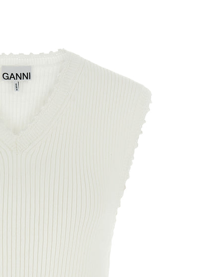 Ganni White Organic Cotton Sleeveless Jacket
