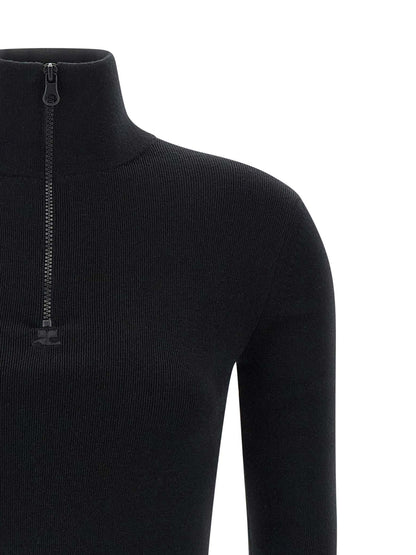 Courrèges Black Merino Wool Short Dress