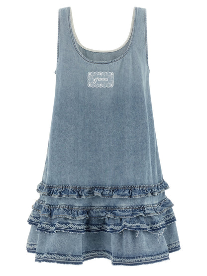 Ganni Blue Organic Cotton Short Dress