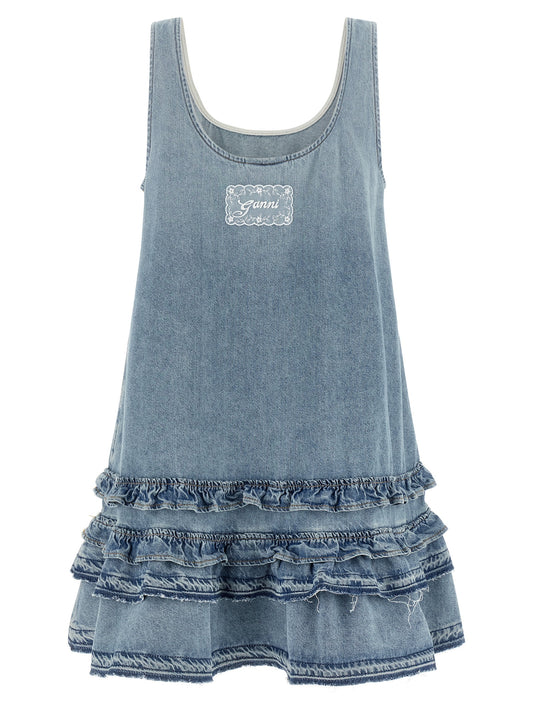 Ganni Blue Organic Cotton Short Dress