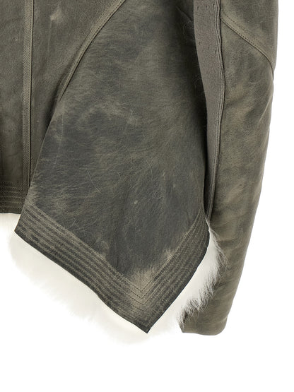 Rick Owens Gray Lamb Fur Leather Jacket